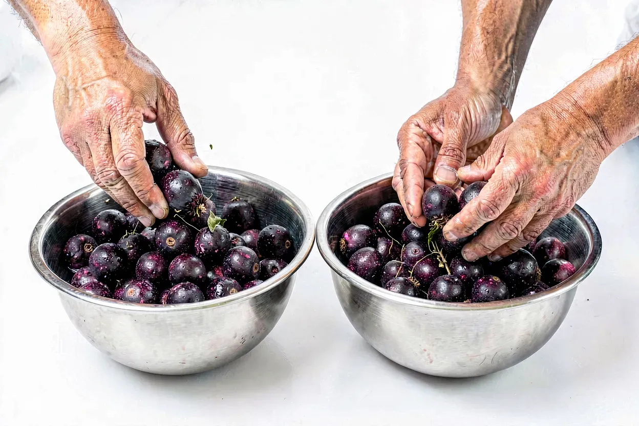 Selección y lavado de frutos de açaí